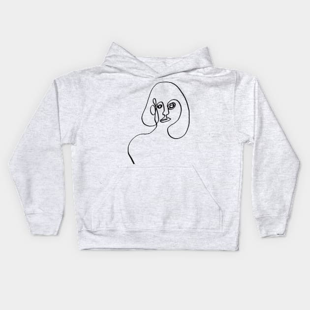 Women abstract one line art Kids Hoodie by Doodle Intent